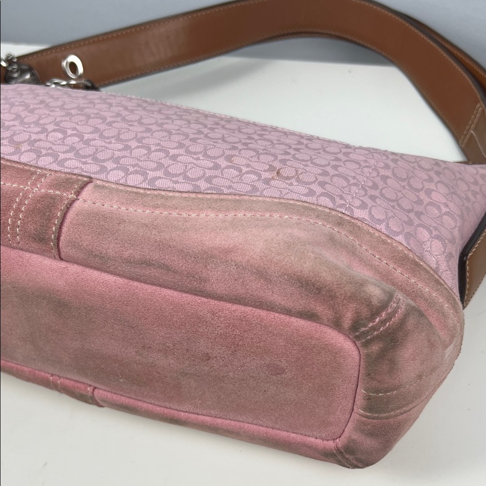 Coach Y2K Baby Pink Signature Monogram Suede Jacquard Hobo Shoulder Bag F10945 - Picture 8 of 16